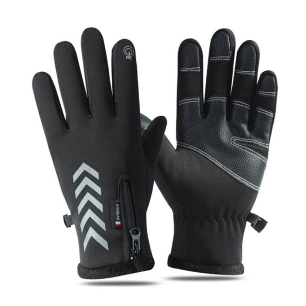 Outdoor cycling gloves men's autumn and winter touch screen zipper warm cold non-slip sports velvet mountaineering ski gloves