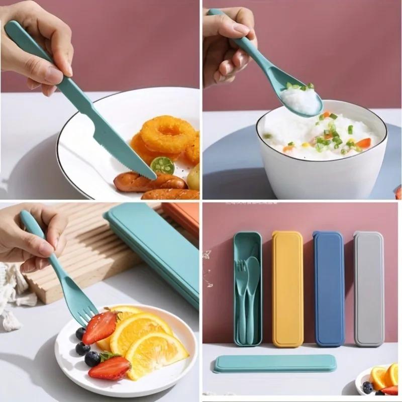 Set di posate portatile 3 in 1 Riutilizzabile Set di utensili per casa e viaggio Forchetta Cucchiaio Coltello con Scatola Set di stoviglie Tavola da picnic e campeggio