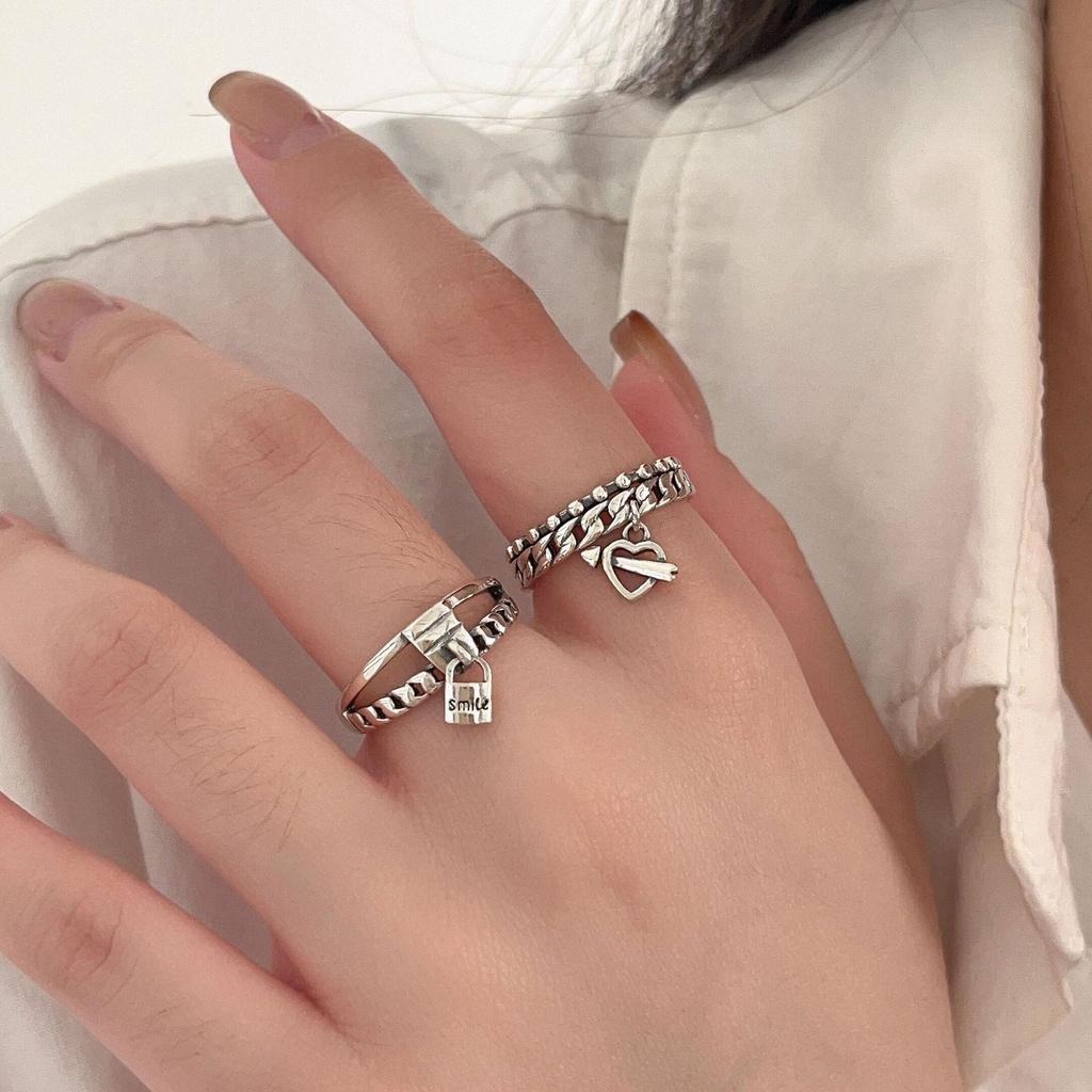 Korea S925 Sterling Silver Women's Vintage Open Band Ring - Simple, Light Luxury, Heavy Industry Design