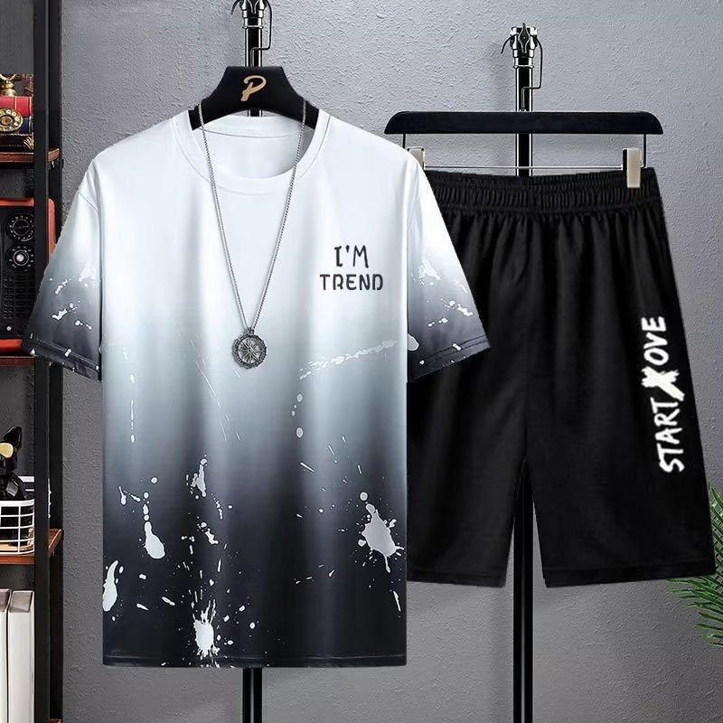 Summer Men's Sets Fashion Tracksuits Casual Breathable Short Sleeve Sports T Shirt Shorts Basketball Set