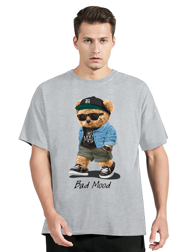 Sommer Casual T-Shirt Get Mad Bad Mood Walking Silent Teddybär Kurzarm Herren T-Shirt Hip Hop Tops Lose Übergroße Männer T-Shirts