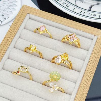 Fashion Creative Light Luxury Niche High Sense Open Ring Simple Girlfriend Color Treasure Pair Ring Super Flash Ring Women