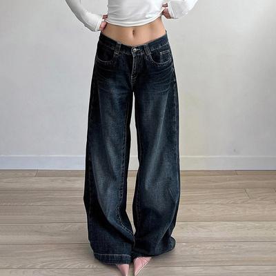 BeatStreet Vintage Low Waist Women's Jeans Y2K Loose Straight Baggy Denim Trousers