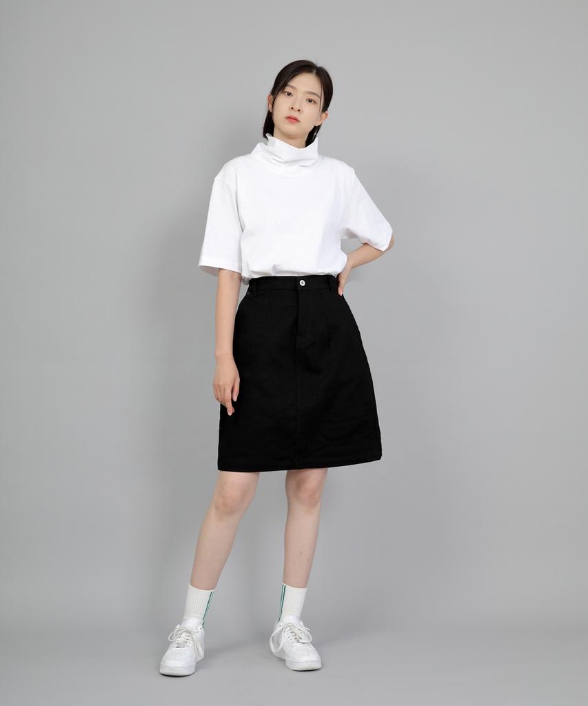 Seinteukeulu Wide Dome Half-Band Midi Skirt Wdm-1305 Black