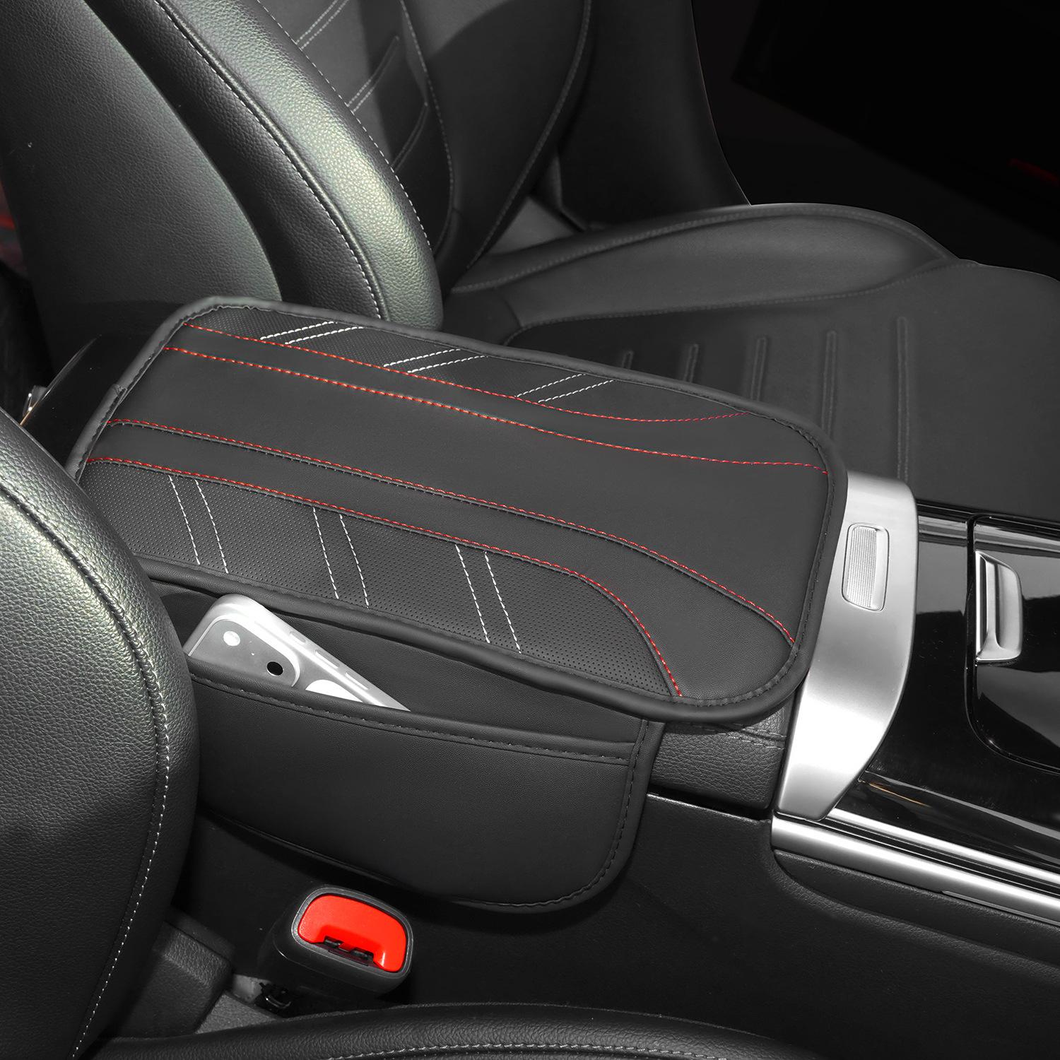 

Car Armrest Pad - PU Leather Material for Center Armrest, Universal All-Season Comfortable Arm Rest Cushion with PhoneStorage Bag
