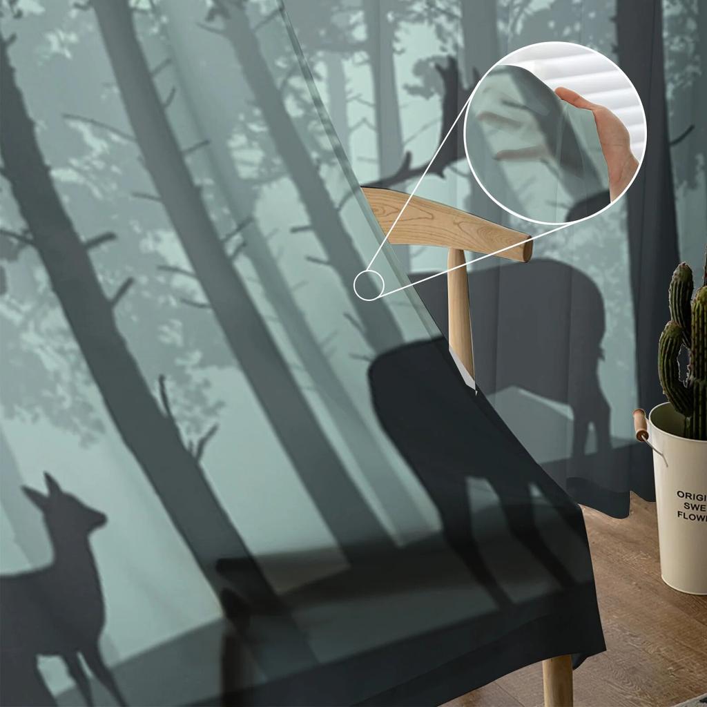 Deep Forest With Deer Tulle Window Curtain For Living Room Bedroom Voile Sheer Curtains Kitchen Treatments Drapes