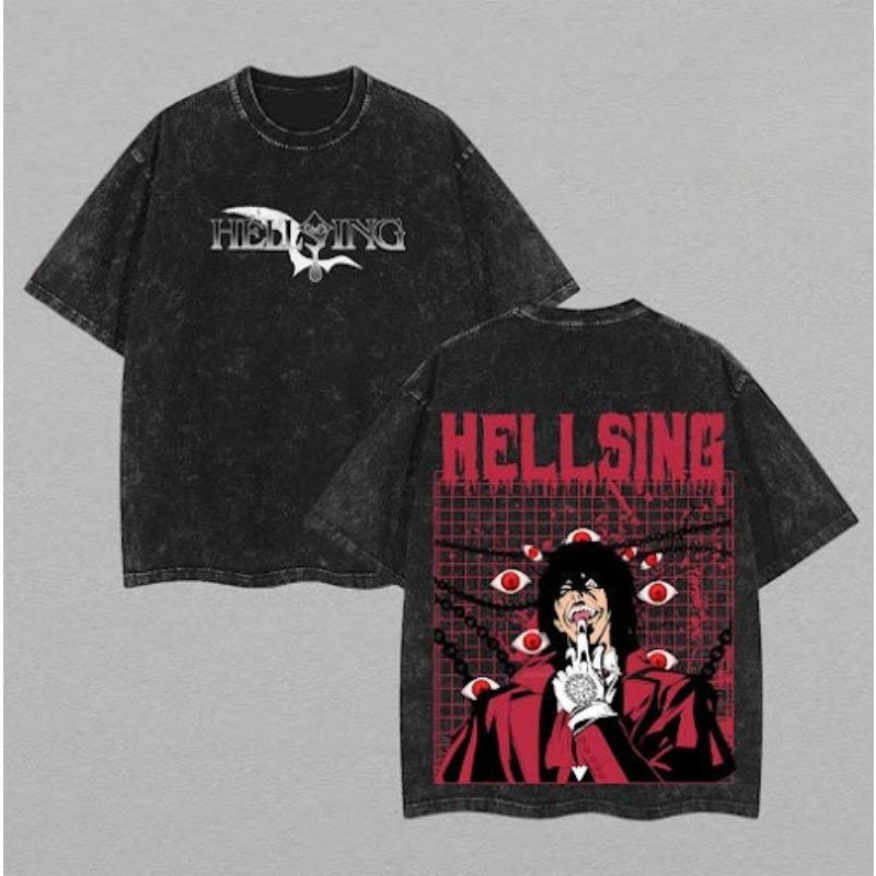 

Anime Hellsing Alucard Graphic T Shirt Men Short Sleeve Clothing Casual Cotton Tshirt Vintage Washed T-shirt Harajuku Male Tops XXL