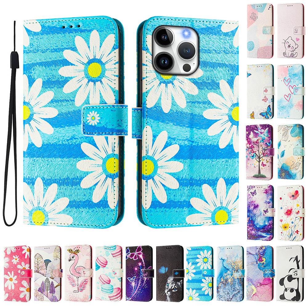 Coloured Drawing Wallet Case for Moto G Stylus 4G 5G E13 E22 E22i E32 Shockproof Stand Card Slots Strap Flip Phone Cover Cover