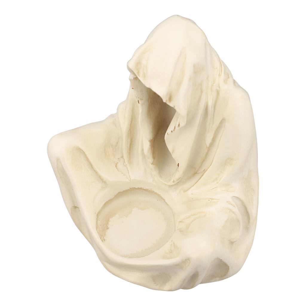 Reaper Sitting Candle Holder White Resin Death Robe Sculpture Spooky Decorative Gothic Tea Light Can