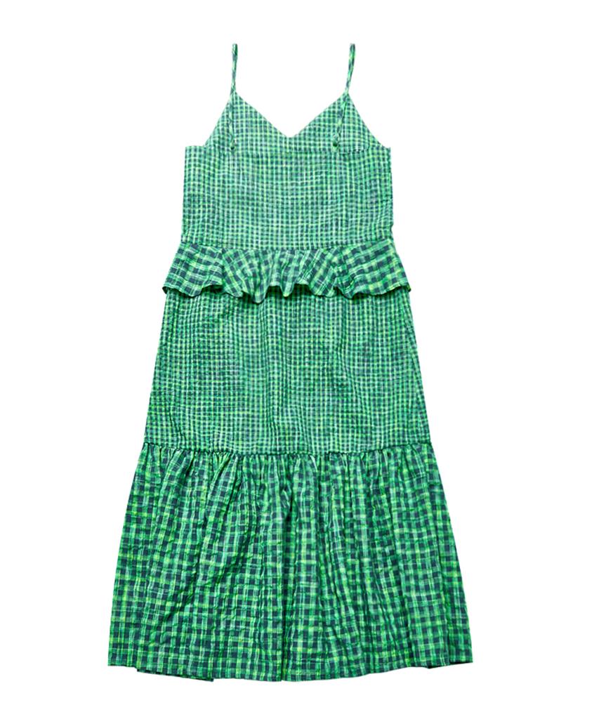 Weibeugeon Neon Check Mix Long Dress Green