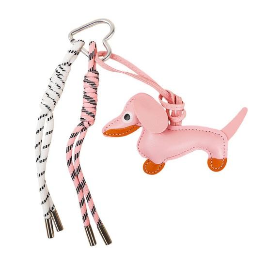 Keychain Pendant Imitation Leather Dachshund Shape Key Chain with Heart-Shaped Metal Buckle Braided Rope Bag Charm Accessory