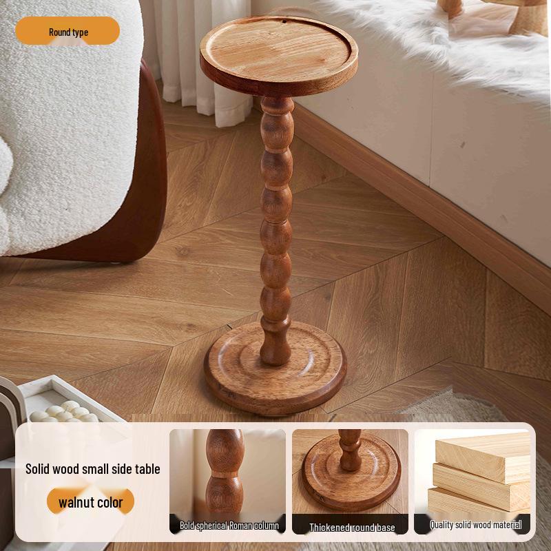 Retro Solid Wood Mini Coffee Table & Movable Side Table with Storage