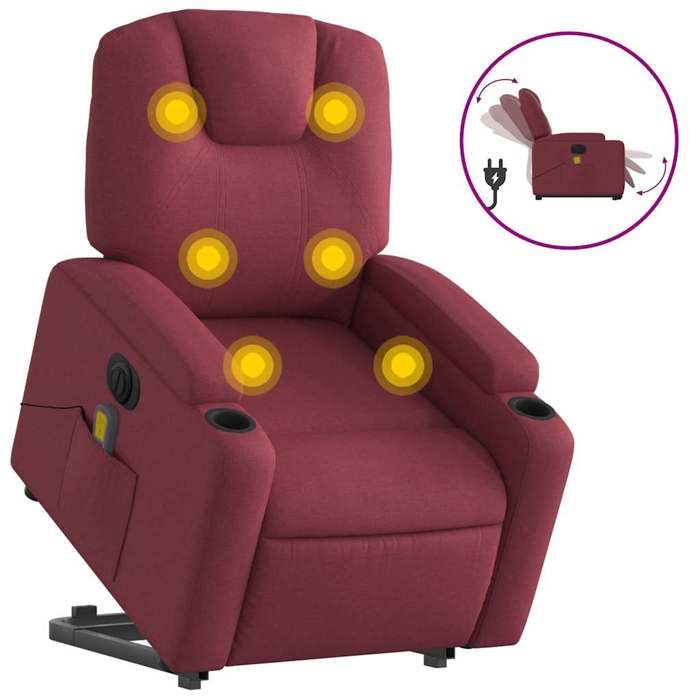 VidaXL Electric Massage Recliner Burgundy Red Fabric 3204407