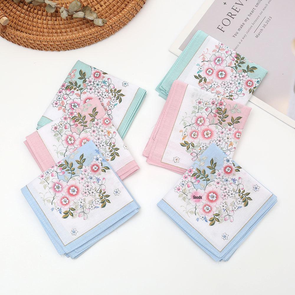 43cm Premium Cotton Floral Handkerchief: Sweat-Absorbing Gift for Moms & Teachers