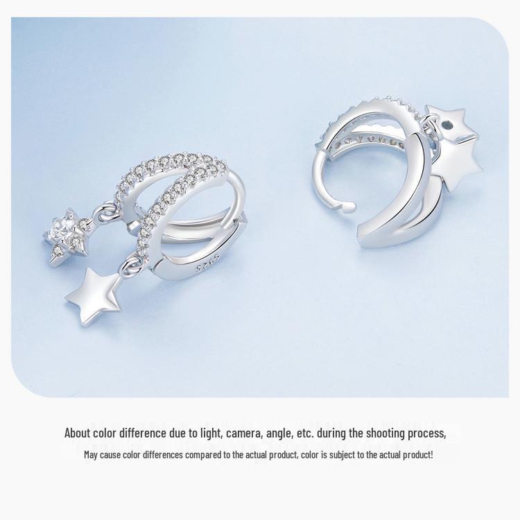 Avle Swaying Double Ring Star Earrings - S925 Sterling Silver, Cross-Border Women's Versatile Design