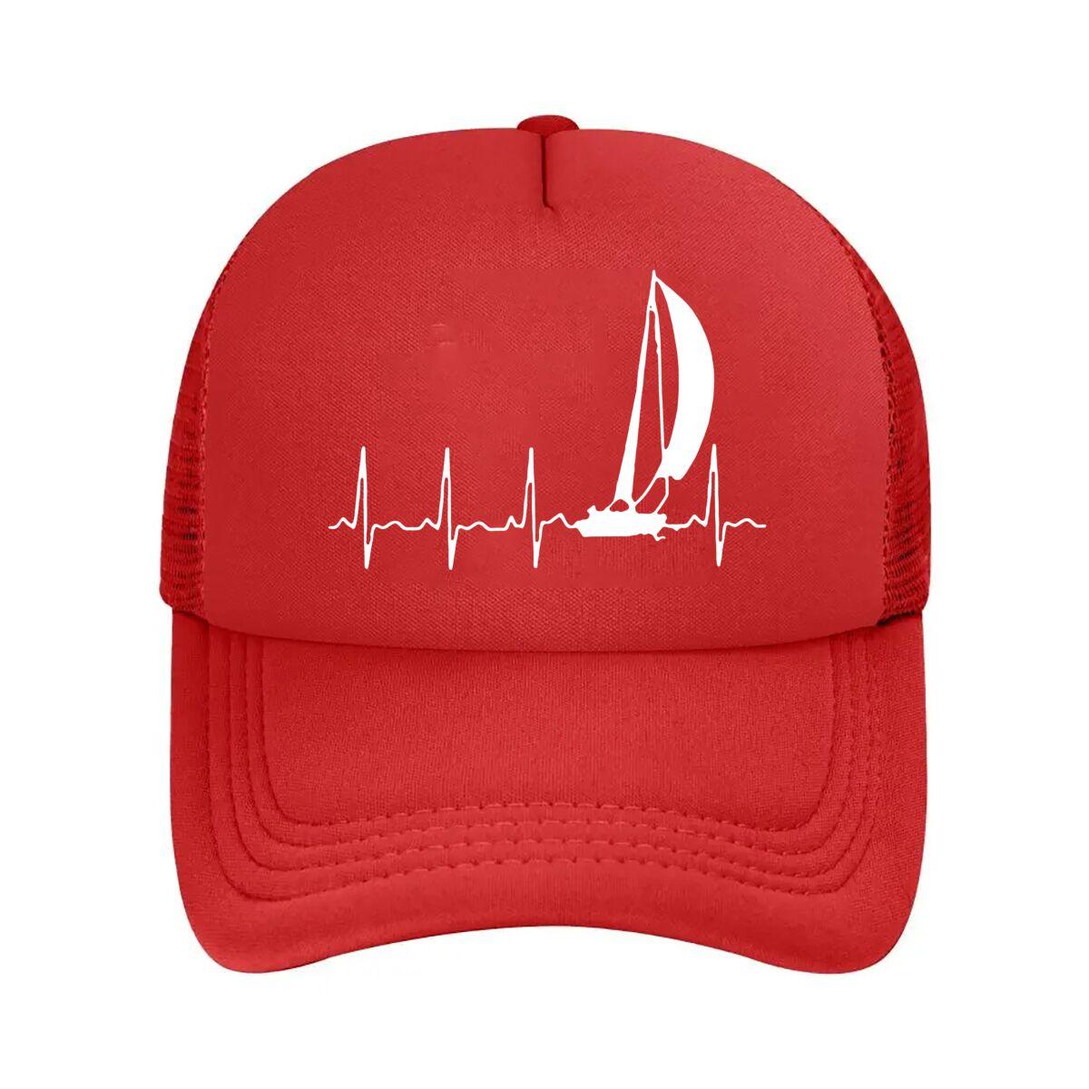 “Sailboat Pulse Nautical, Symbol Design” Mesh Baseball Cap One Size