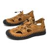 Fashion Brown Men's Leather Sandals Closed Toe Fishermen Sandal Comfortable Hiking Walking Summer Beach Shoes for Men Large Size 48