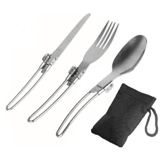 3 Pcs Stainless Steel Folding Spoon Fork Cutter Set Foldable Handle Rust-Proof Cutlery for Camping Picnic Kitchen Outdoor Tableware Soup Coffee