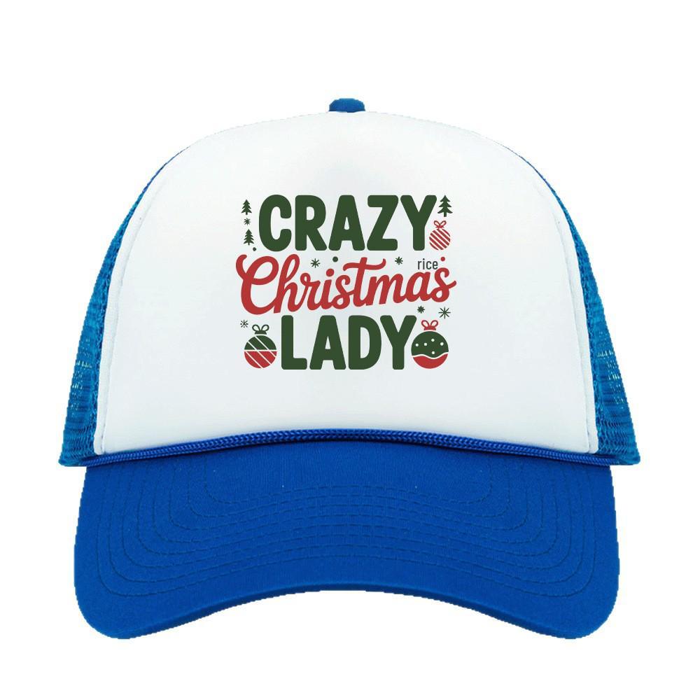 Christmas Pattern Mesh Trucker Cap with Rope and Hot Stamped Logo - Sunshade Baseball Hat