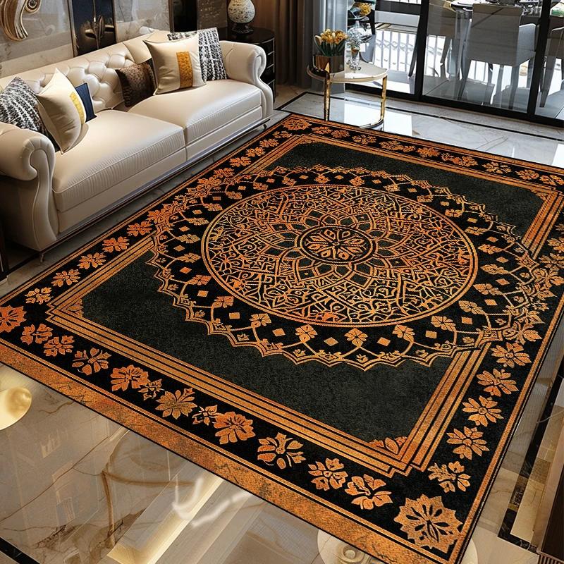 Luxury Modern Golden Carpet Abstract Living Room Decor Large Area Rug Coffee Table Side Mat Tapis Salon Home Decoration