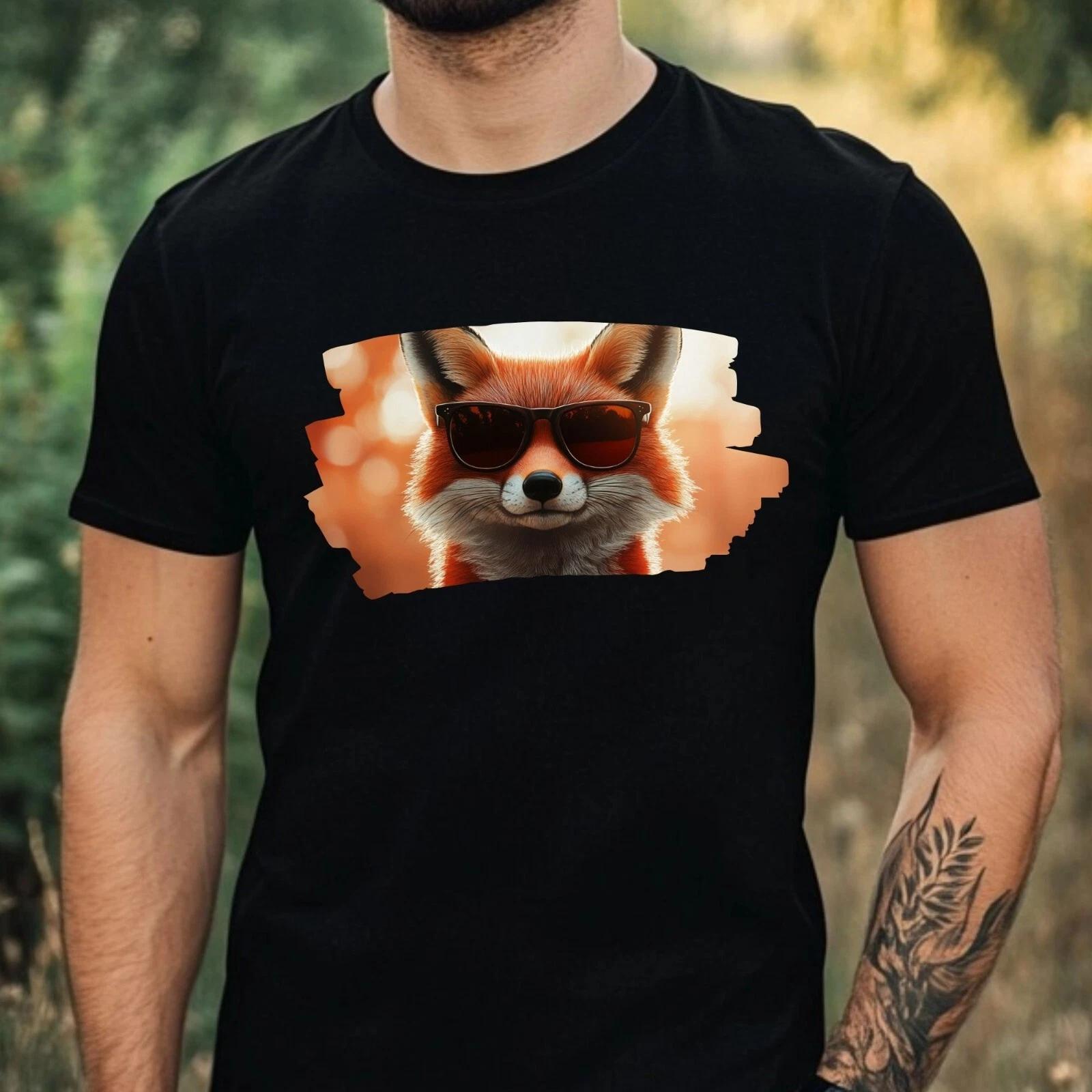T-Shirt Herren Fuchs mit Sonnenbrille Motiv Baumwolle Größe XS bis 5XL XXXXL