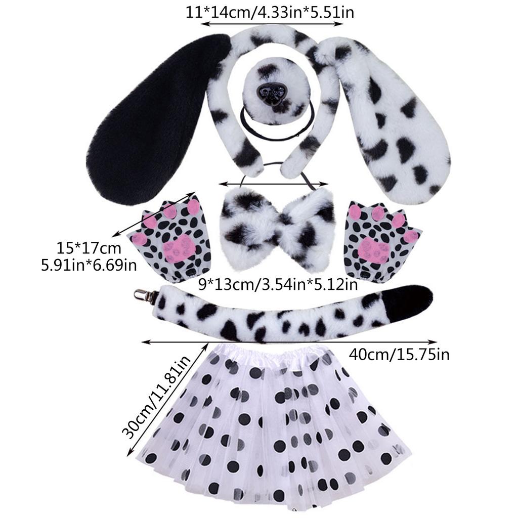 Animal Ear Headband for Child Spotted Dog Headband/Bowtie/Tail Stage Suit for Kids Halloween Cosplay Party Costume Set
