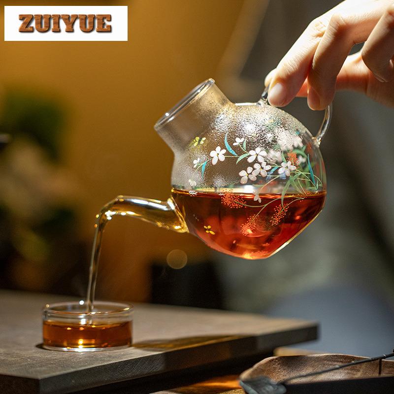 230ml Flowers Glass Teapot Traditional Tea Infuser Pot Household Tea Making Kettle With Strainer Tea Ceremony Accessories Craft