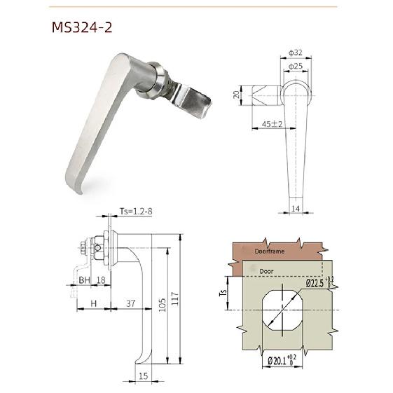MS324 Handle Lock L-shaped Handle Lock Cabinet Door Lock 304 Material Stainless Steel Handle Lock Electric Cabinet Lock no lock cylinder