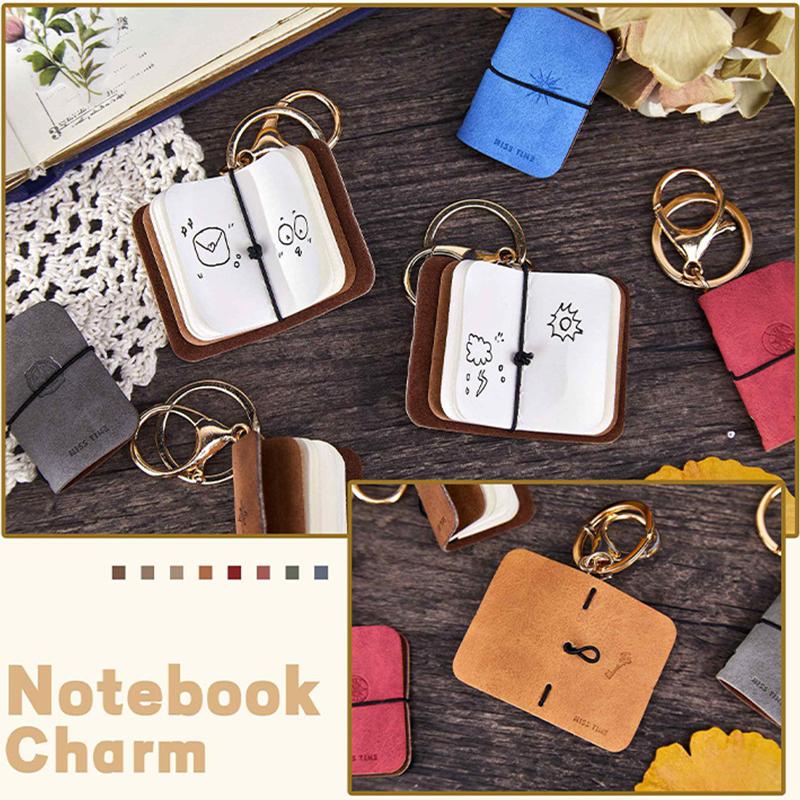 PU Nyckelring Mjukt Läder Mini Bärbar Dagbok Ryggsäcksberlock Anteckningsbok Litterär Stil Förvaringstillbehör