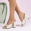 Fashion Chunky High Heel Slippers Women Sexy Open Toe Slide Sandals 2025 Summer Elegant Green Satin Non Slip Platform High Heels