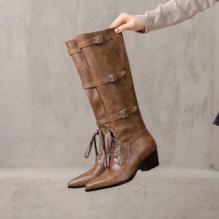 Fashion New Cowhide Cross Tie Straps Belt Buckle Knee High Boots Women Sexy Hot Girl Pole Dance 5.5cm High-heeled Knight Boots Size 40