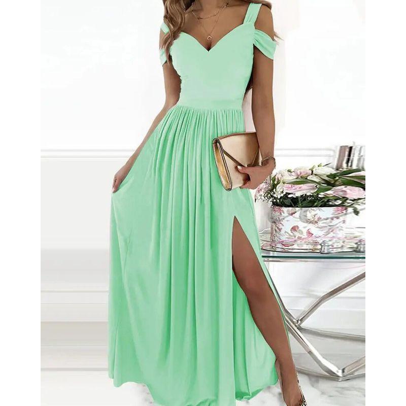 

2026 Amazon s Best-Selling European and American Women s Long Dress with Floral Print, V-Neck, Elegant Sleeveless, Sexy Slit Dress Light green M