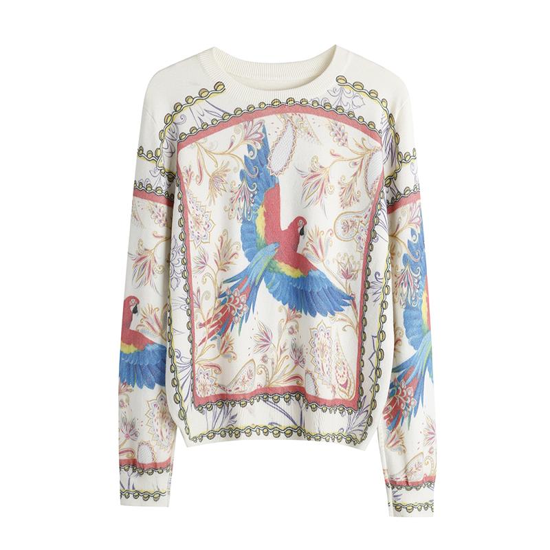 

Осень-зима О-образный вырез принт вязаный свитер пуловер женская мода длинный рукав джемпер One Size