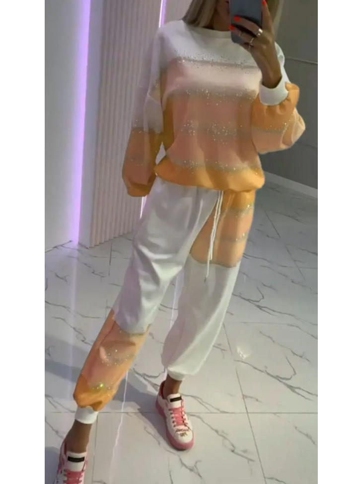 

Женский повседневный полосатый костюм-двойка: Брюки и топ на кулиске (2025) Medium оранжевый