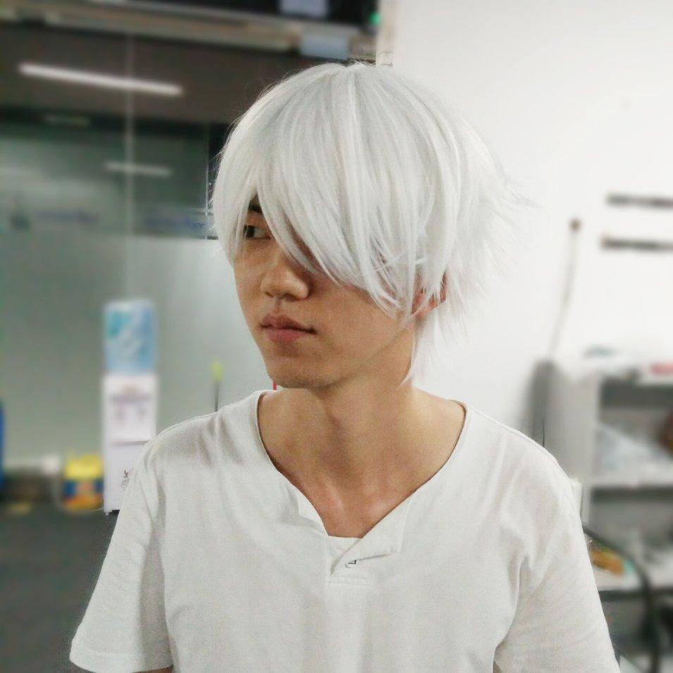 Buy Male White Synthetic Wig for Cosplaying Anime Characters