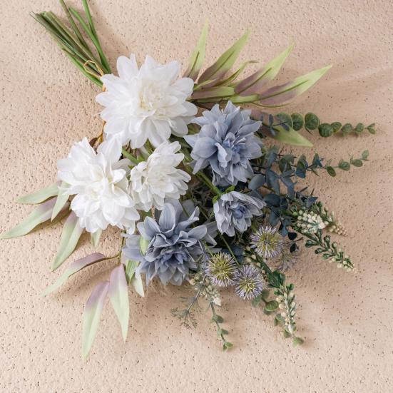 Artificial Dahlia Flower Bouquet Faux Silk Floral Arrangements with Eucalyptus Leaves for Dining Table Centerpieces DIY Wedding Bridal Bouquet
