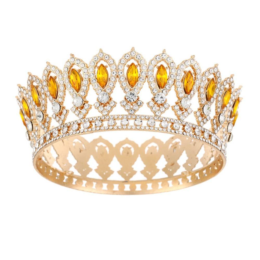 Round Princess Queen Tiara European Crystal Full Crown Metal Bridal Wedding Crowns  Birthday Party