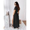 Women's Fashion Summer Spring Solid Color Print Short Sleeve V-Neck High Waist Casual Dresses