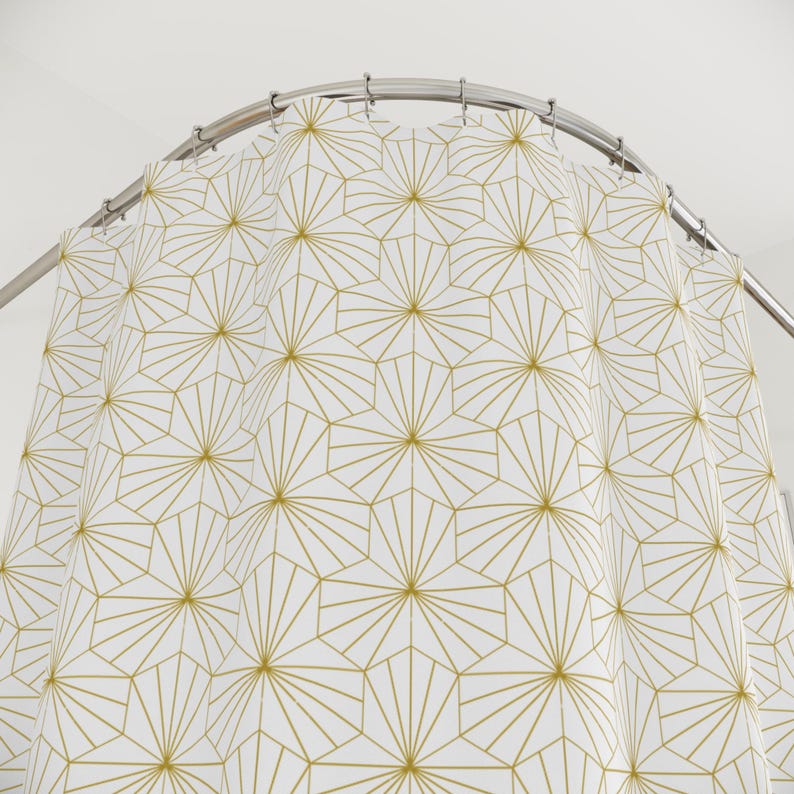 Golden Art Deco Boho Shower Curtain - Vintage Bathroom Decor, Roaring 20s Style, Golden Curtain