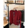 Women's Autumn 2024 Red Knitted Sweater Cardigan - Colorful Button, Crew Neck, Long Sleeve, Soft Angora Blend.