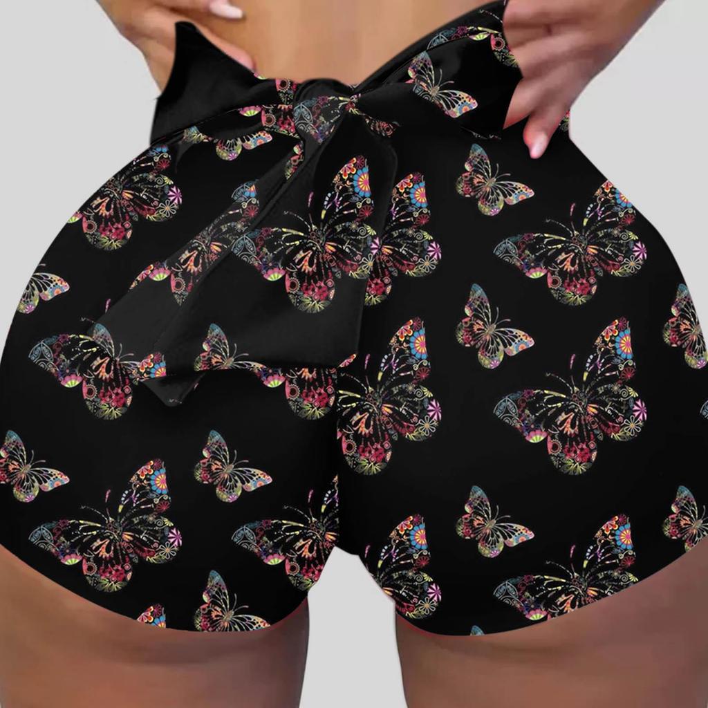 Sexy Women Yoga Shorts Butterfly Print Sport Workout Clubwear Homewear