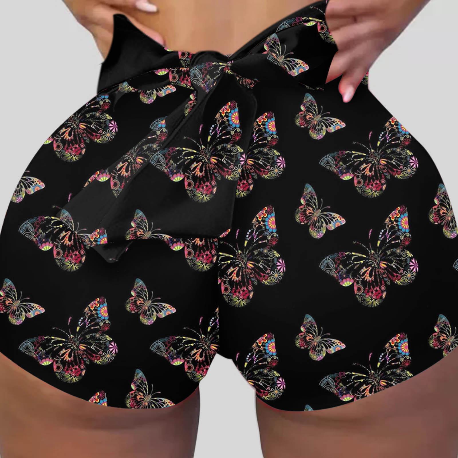 

Sexy Women Yoga Shorts Butterfly Print Sport Workout Clubwear Homewear XXL чорний