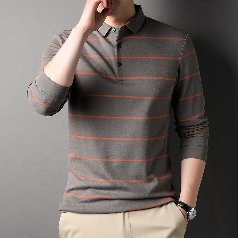 

Полосатая мужская рубашка-поло, повседневная футболка, качественная приятная для кожи футболка, рубашка с длинными рукавами, мужская хлопковая свободная модная мужская одежда XL