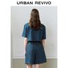 UR Women's Retro Ultra-Short Double Pocket Short Sleeve Denim Shirt