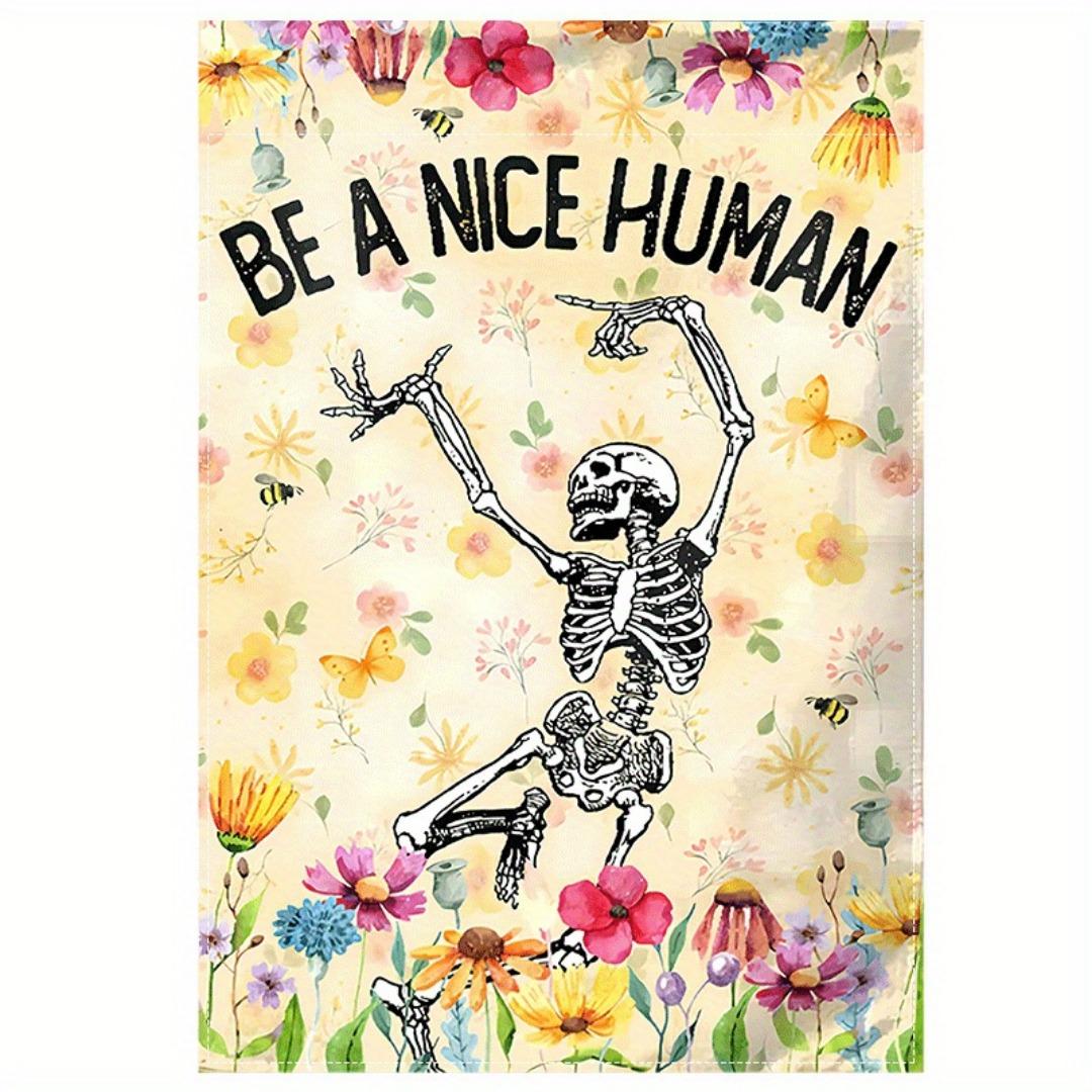 

1pc Yellow Halloween Garden Flag Skeleton Flower Print Suitable for Halloween Yard Outside Decoration No Flag Pole 12X18 Inch 30x45