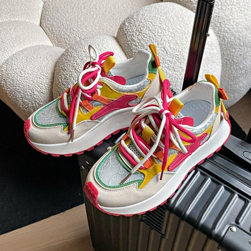 

2024 Новые туфли на шнуровке из вулканизированной кожи для женщин, белые кроссовки, универсальные туфли с круглым носком на плоской подошве, повседневные туфли на платформе из кружевной сетки 35 розы красного