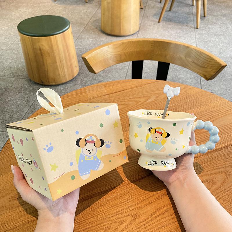 ins wind puppy mug high-value cup ceramic couple water cup for girls' birthday gifts