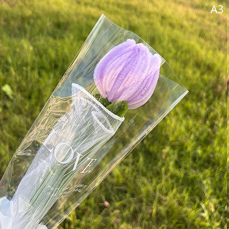 Knitting Flower Rose Tulips Single Bouquet Simulation Flower Home Decoration Wedding Hand-Knitted Crochet Fake Floral