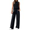 Women's Casual Fashion High-Neck Sleeveless Top And Wide-Leg Trousers Set