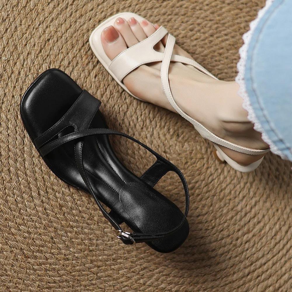 Summer Concise Fashion Women Sandals Thin Heels Narrow Band Peep Toe Slingback Shoes Lightweight Cross-Tied Female Footwears